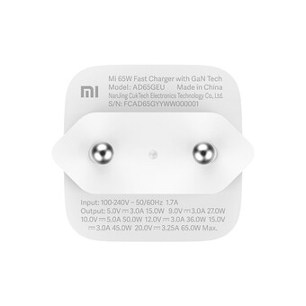 Сетевое зарядное устройство Xiaomi Mi 65W Fast Charger with GaN Tech, 65 Вт, белый