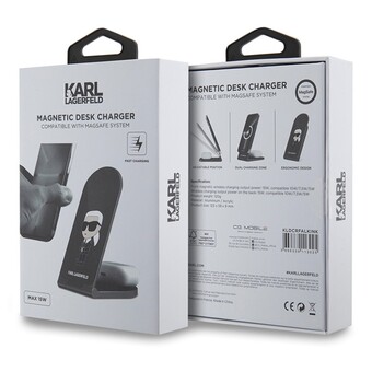 Lagerfeld Беспроводное СЗУ MagSafe Wireless Desk Foldable charger 15W NFT Karl, Ikonik Black