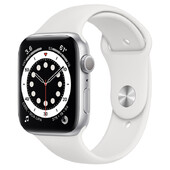 Часы Apple Watch Series 6 GPS 44мм Aluminum Case with Sport Band, серебристый/белый