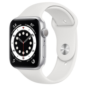 Часы Apple Watch Series 6 GPS 44мм Aluminum Case with Sport Band, серебристый/белый