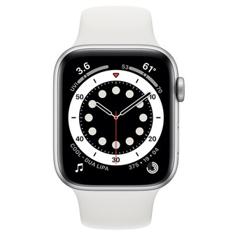 Часы Apple Watch Series 6 GPS 44мм Aluminum Case with Sport Band, серебристый/белый