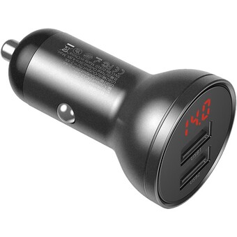 Автомобильное зарядное устройство Baseus Digital Display Dual USB 4.8A Car Charger 24W Grey