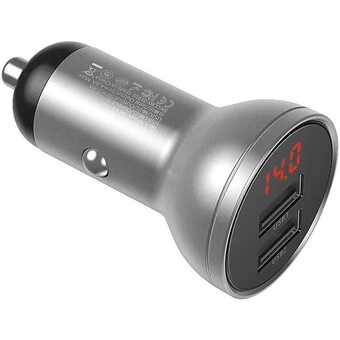 Автомобильное зарядное устройство Baseus Digital Display Dual USB 4.8A Car Charger 24W Grey