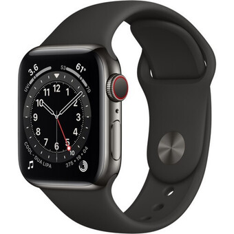 Часы Apple Watch Series 6 GPS + Cellular 44мм Aluminum Case with Sport Band, серый космос/черный